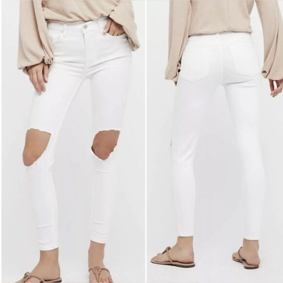 Free People Mis rise White Distressed Skinny Jeans Women Size 24 - Picture 1 of 10